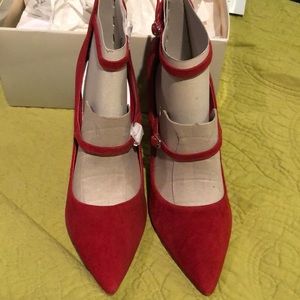 Marc Fisher dark red suede strappy heels (4 inch)